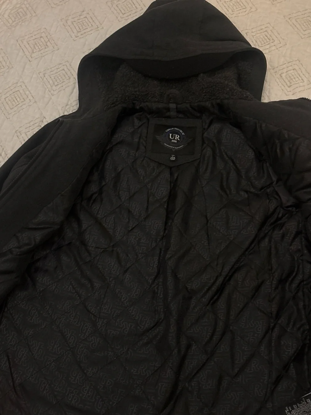 Urban Republic Black Hooded Pea Coat for Kids
